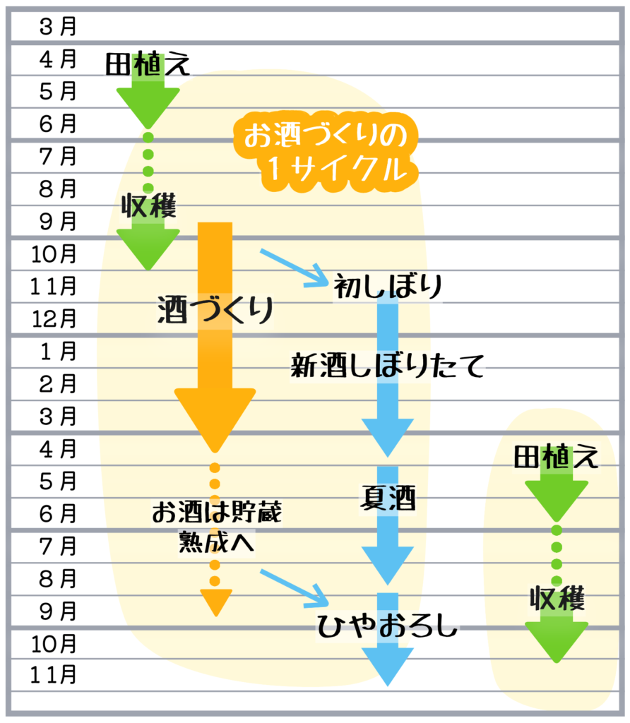 酒づくりの年間サイクルの図