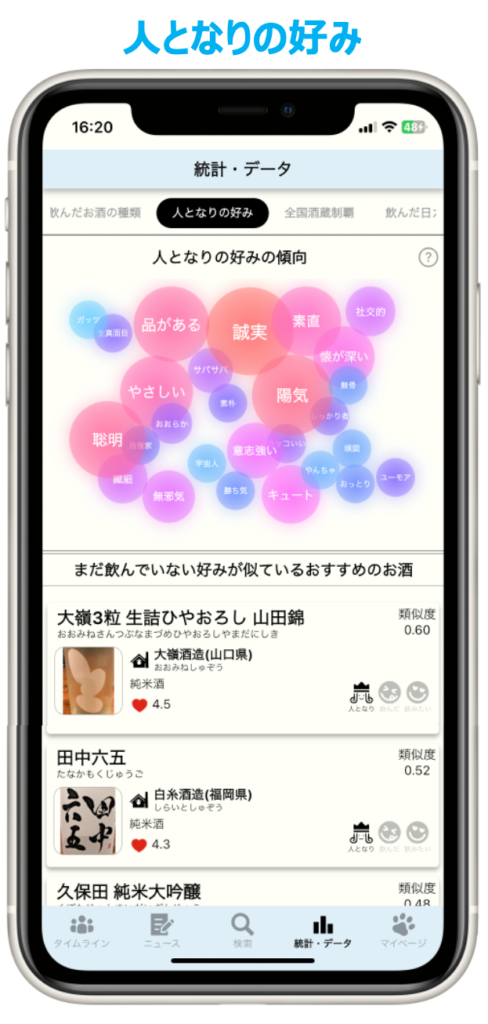 人となりの好みの画面